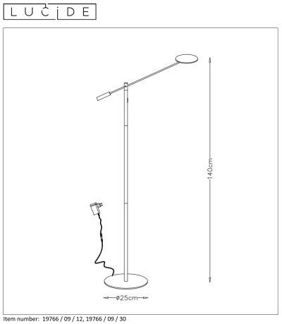 Medialux - ANSELMO Lampada da lettura da terra Diametro 25cm LED Cromo  satinato 1x9W - Dimmerabile Luce calda 3000K Regolabile in altezza e  ruotabile Dimmer sulla lampada Metallo Dim: D.25 cm; H.140