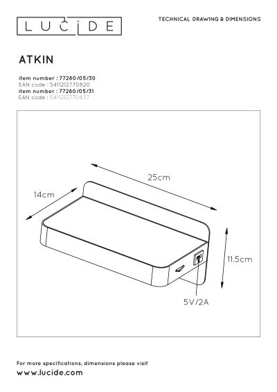 Medialux: Illuminazione, Multimedia, Bricolage - ATKIN Lampada da comodino  LED Presa USB Nero 1x5W - Non dimmerabile Luce calda 2700K Con interruttore  Metallo Dim: L.14 x P.25 x H.11,5 cm -Lucide 77280/05/30