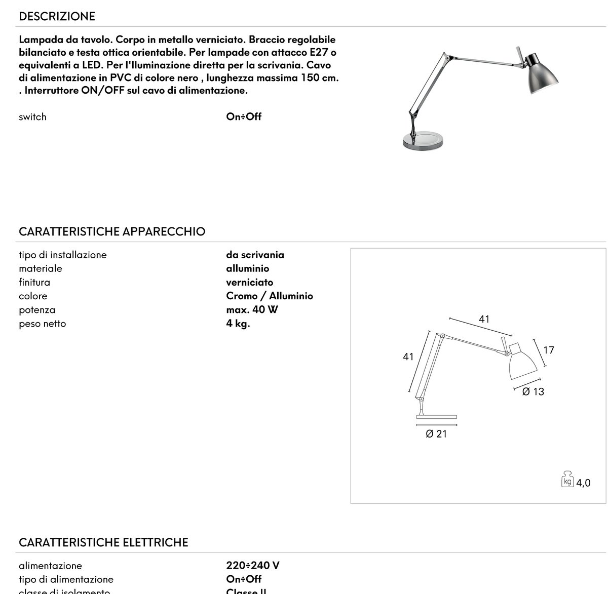 Medialux: Illuminazione, Multimedia, Bricolage - MIDA TAVOLO E27